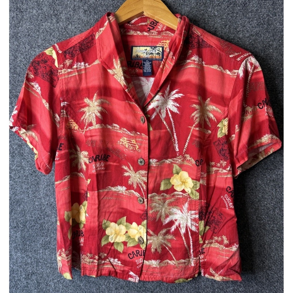 Havana Jack's Cafe Women's Casual Button-Down Shirt Petite L Red Hawaiian Floral